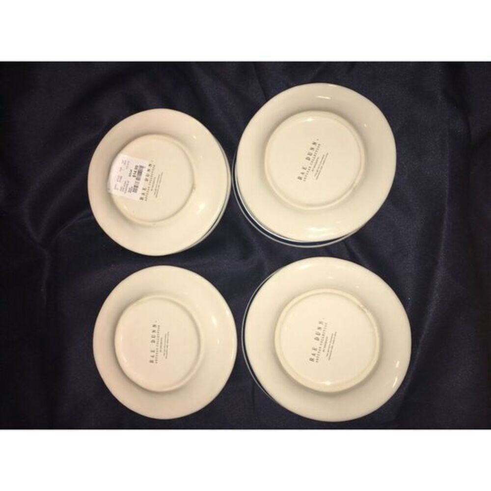 Rae Dunn "Blue Line" Dessert/Snack Plate Set Of 8 Savor Eat Dine Snack - Picture 4 of 7